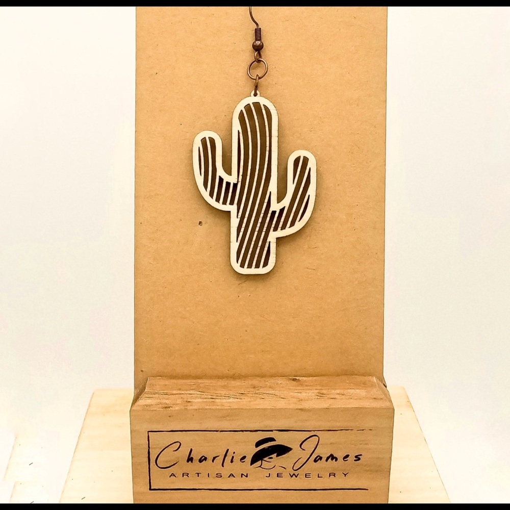 Cactus modern boho wood earrings